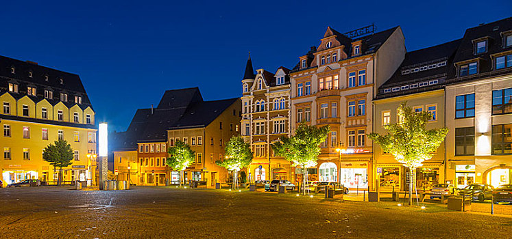 黃昏,市场,市政厅,萨克森,德国,欧洲