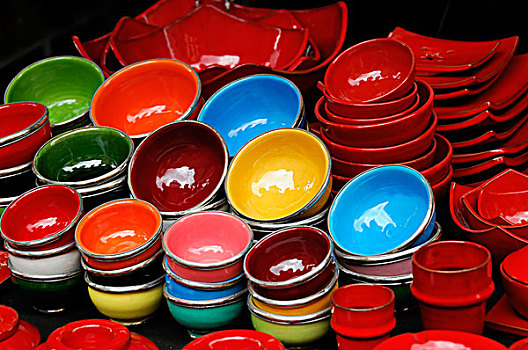 彩色,陶器,纪念品,礼品店,露天市场,麦地那,玛拉喀什,摩洛哥,非洲