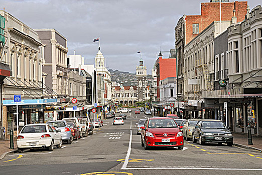 街道,后面,历史,铁路,车站,达尼丁,南岛,新西兰