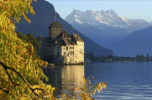 城堡,日内瓦湖,顶峰,凹,蒙特勒,瑞士