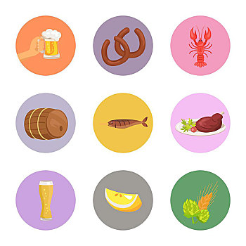 食物,矢量,插画,白色背景,酒,背景,香肠,小龙虾,鱼肉,啤酒,象征,蹦跳,小麦