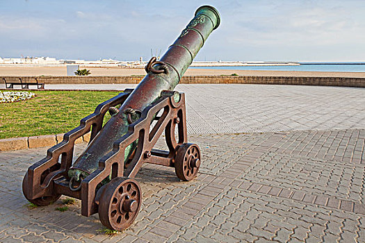 古老,大炮,站立,海滩,丹吉尔,摩洛哥