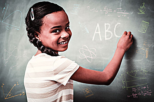合成效果,图像,数学,科学,涂写,可爱,小女孩,文字,黑板