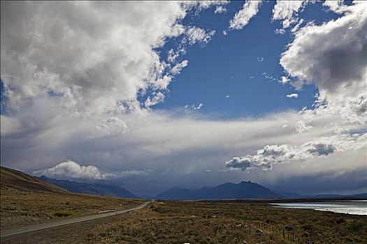 街道,积雨云,上方,湖,阿根廷湖,国家公园,洛斯格拉希亚雷斯,洛斯格拉希亚雷斯国家公园,巴塔哥尼亚,阿根廷,南美