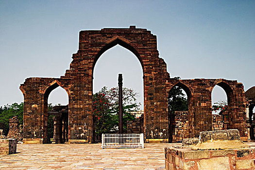 拱廊,正面,柱子,德里,印度