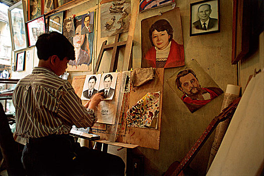 越南,河内,男人,绘画,工作室