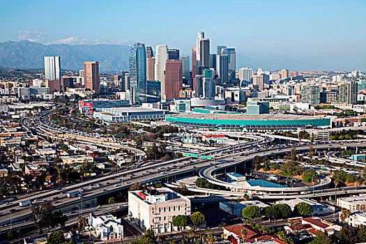 俯视,洛杉矶,会议中心,市区,天际线