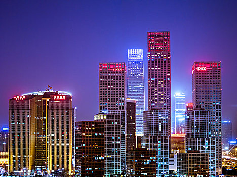 北京cbd高层建筑群夜景