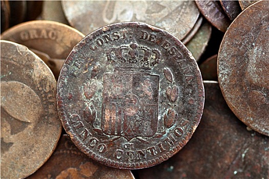 硬币,比塞塔,老,西班牙,共和国,货币,分币