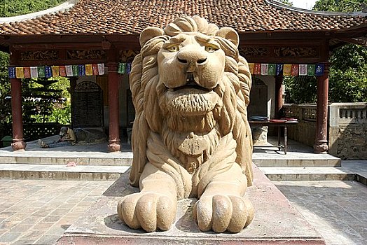 雕塑,狮子,庙宇,越南