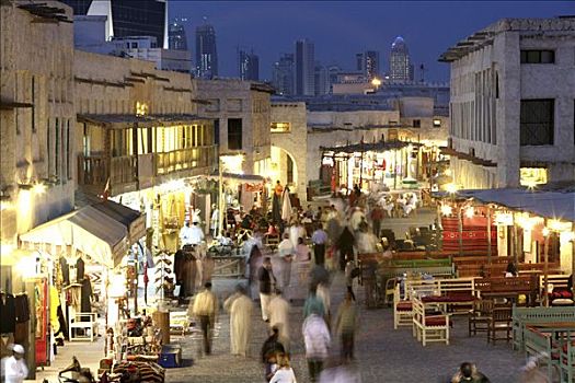 晚上,集市,老,局部,整修,历史,风格,多哈,卡塔尔