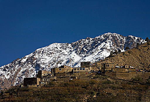 乡村,阿特拉斯山脉,积雪,背景,阿特拉斯山地区,摩洛哥