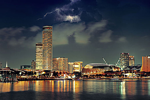 新加坡,天际线,夜晚,城市,建筑