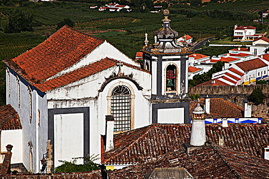 欧洲,葡萄牙,奥比都斯,一个,美景,中世纪,乡村,12世纪,教堂,建造,毁坏,地震