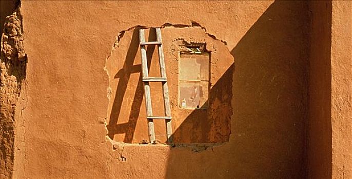 梯子,窗户,毁坏,泥,房子