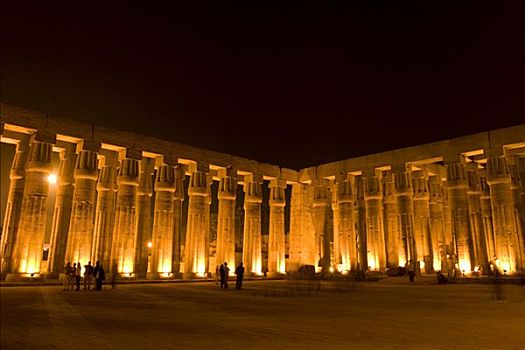 柱子,阿蒙霍特普三世,卢克索神庙,夜晚,路克索神庙,尼罗河流域,埃及,非洲