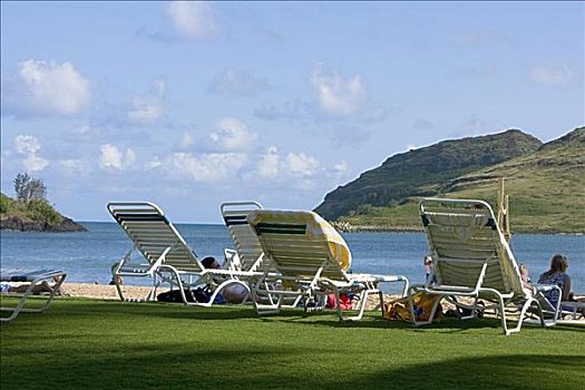 休闲椅,海滩,公园,考艾岛,夏威夷,美国