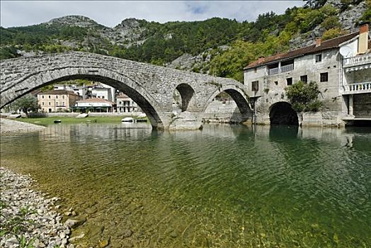历史,石桥,湖,黑山