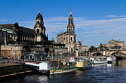 河,正面,城堡,德累斯顿,霍夫教堂,天主教,教堂,皇家,萨克森,常常,歌剧院,德国,欧洲