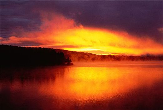 湖,两个,河,日落,阿尔冈金省立公园,安大略省,加拿大