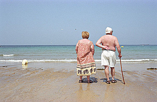 老年,夫妻,海滩