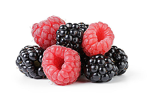 成熟,有机,树莓,黑莓,隔绝,白色背景,背景