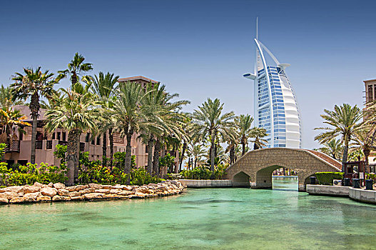 风景,第一,星,豪华酒店,帆船酒店,塔,阿拉伯人,迪拜,棕榈树,树,阿联酋