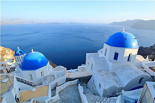 蓝色,圆顶,东正教,教堂,锡拉岛,希腊
