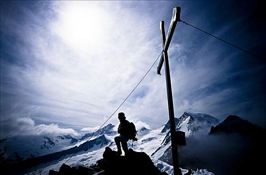 登山者,站立,顶峰,靠近,阿尔卑斯山,提洛尔,奥地利,欧洲