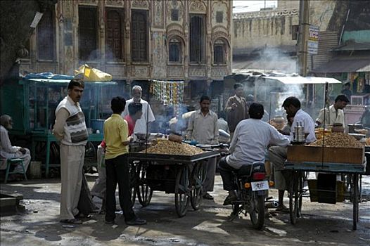 街景,男人,站立,烟,食物,拉贾斯坦邦,印度,亚洲