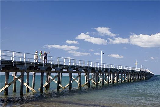 澳大利亚,昆士兰,赫维湾,群体,向外看,码头,一个,室外,岸边,流行,陆地,捕鱼,斑点,捕鱼者