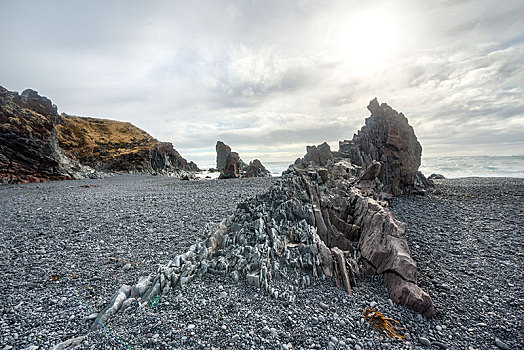 黑色,海滩,火山岩,斯奈山半岛,西部,冰岛,欧洲