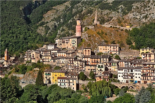 风景,小镇,斜坡,山,阿尔卑斯山,法国