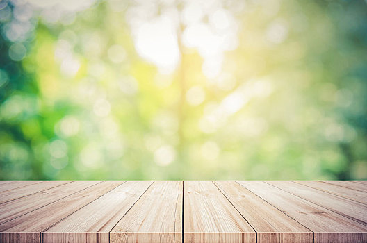 空,木桌子,上面,模糊,绿色,自然,抽象,背景