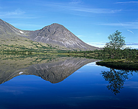 顶峰,山脉,反射,湖,国家公园,挪威,斯堪的纳维亚,欧洲