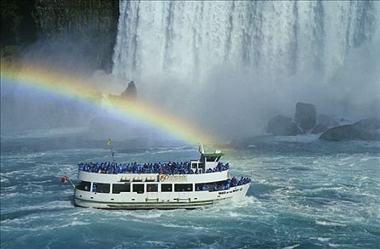 船,游客,彩虹,正面,尼亚加拉瀑布,加拿大