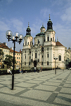 捷克共和国,布拉格,老城广场,圣徒,尼古拉斯,教堂,巴洛克