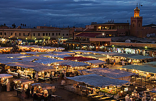 餐饮摊,著名,马拉喀什,黄昏,摩洛哥,非洲