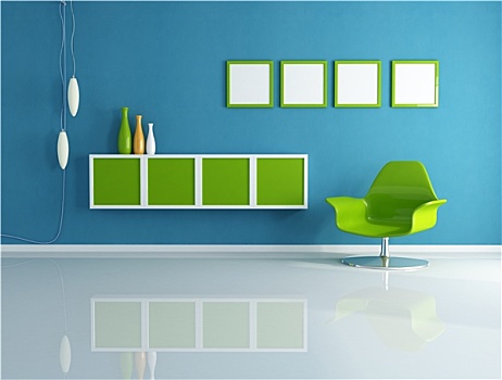 绿色,蓝色,现代,客厅