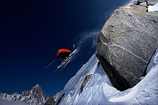 滑雪者,跳跃,上方,陡峭