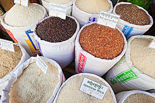 柬埔寨,收获,稻米,店,老,市场