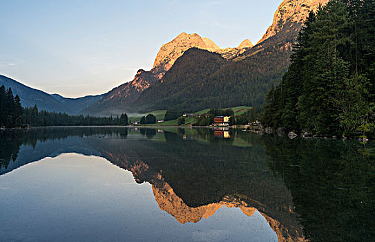 浪漫,湖,日出,山脉,国家公园,巴伐利亚,德国,大幅,尺寸