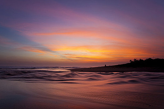 印度尼西亚,巴厘岛,日落,上方,海滩,河,流动,海洋