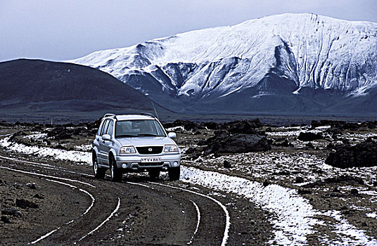 交通工具,旅行,雪,高地,靠近,冰岛,欧洲