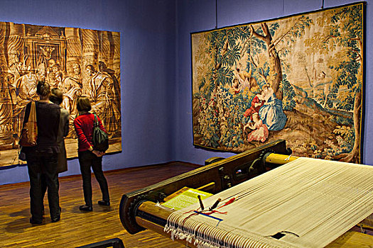 法国,中心,挂毯,博物馆,展示,18世纪,制造,编织,织布机
