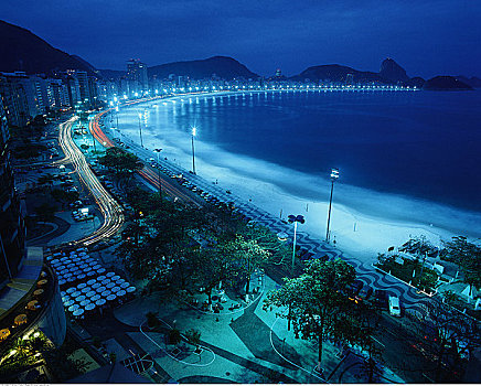 科巴卡巴纳海滩,夜晚,里约热内卢,巴西