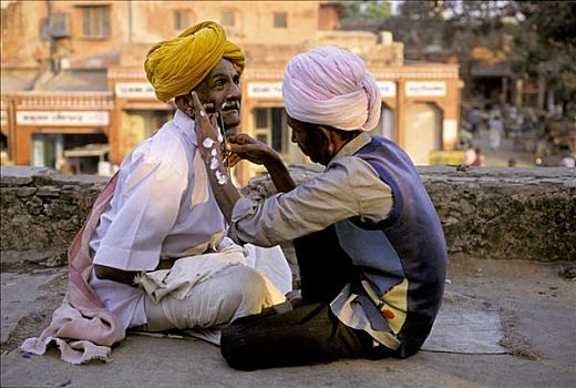 理发师,剃,一个,男人,街上,斋浦尔,拉贾斯坦邦,印度