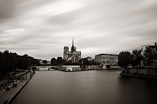 巴黎,城市风光,圣母大教堂,上方,塞纳河