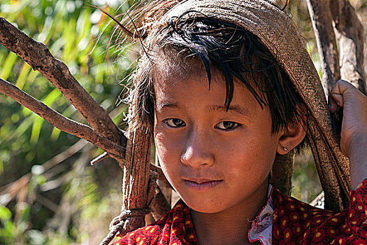 女孩,种族,头像,乡村,卡劳,掸邦,缅甸,亚洲