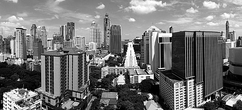 城市,曼谷,现代建筑,市区,黑白